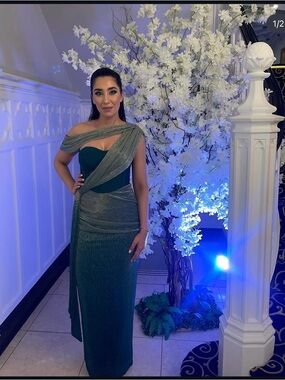 JLUXLABEL Emerald One-Shoulder Draped Evening Gown